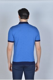 DARK BLUE COLOR, SHORT SLEEVE, MADE OF SPECIAL MERCERIZED FABRIC, POLO COLLAR, SNAP-BUTTON FASTENING , CLASSIC T-SHIRT.