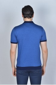 INDIGO COLORED, SHORT SLEEVE, MADE OF SPECIAL MERCERIZED FABRIC, POLO COLLAR, SNAP-BUTTON FASTENING , CLASSIC T-SHIRT.