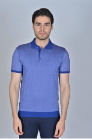 BLUE COLORED, SHORT SLEEVE, MADE OF SPECIAL MERCERIZED FABRIC, POLO COLLAR, SNAP-BUTTON FASTENING , CLASSIC T-SHIRT.