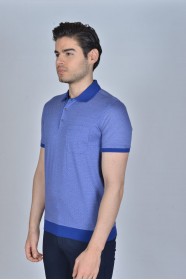 BLUE COLORED, SHORT SLEEVE, MADE OF SPECIAL MERCERIZED FABRIC, POLO COLLAR, SNAP-BUTTON FASTENING , CLASSIC T-SHIRT.