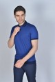 BLUE COLORED, SHORT SLEEVE, MADE OF SPECIAL MERCERIZED FABRIC, POLO COLLAR, SNAP-BUTTON FASTENING , CLASSIC T-SHIRT.