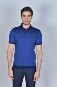 SAX BLUE COLORED, SHORT SLEEVE, MADE OF SPECIAL MERCERIZED FABRIC, POLO COLLAR, SNAP-BUTTON FASTENING , CLASSIC T-SHIRT.