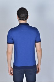 SAX BLUE COLORED, SHORT SLEEVE, MADE OF SPECIAL MERCERIZED FABRIC, POLO COLLAR, SNAP-BUTTON FASTENING , CLASSIC T-SHIRT.