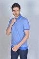 BLUE COLORED, SHORT SLEEVE, MADE OF SPECIAL MERCERIZED FABRIC, POLO COLLAR, SNAP-BUTTON FASTENING , CLASSIC T-SHIRT.