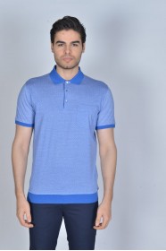 DARK BLUE COLOR, SHORT SLEEVE, MADE OF SPECIAL MERCERIZED FABRIC, POLO COLLAR, SNAP-BUTTON FASTENING , CLASSIC T-SHIRT.