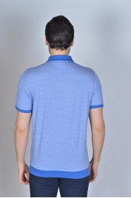 DARK BLUE COLOR, SHORT SLEEVE, MADE OF SPECIAL MERCERIZED FABRIC, POLO COLLAR, SNAP-BUTTON FASTENING , CLASSIC T-SHIRT.