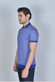 BLUE COLORED, SHORT SLEEVE, MADE OF SPECIAL MERCERIZED FABRIC, POLO COLLAR, SNAP-BUTTON FASTENING , CLASSIC T-SHIRT.