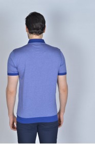 BLUE COLORED, SHORT SLEEVE, MADE OF SPECIAL MERCERIZED FABRIC, POLO COLLAR, SNAP-BUTTON FASTENING , CLASSIC T-SHIRT.