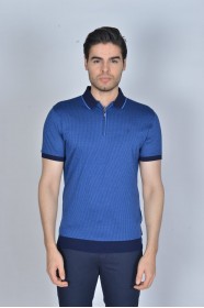 TURQUOISE COLORED, SHORT SLEEVE, MADE OF SPECIAL MERCERIZED FABRIC, POLO COLLAR, SNAP-BUTTON FASTENING , CLASSIC T-SHIRT.