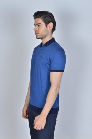 TURQUOISE COLORED, SHORT SLEEVE, MADE OF SPECIAL MERCERIZED FABRIC, POLO COLLAR, SNAP-BUTTON FASTENING , CLASSIC T-SHIRT.