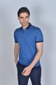 TURQUOISE COLORED, SHORT SLEEVE, MADE OF SPECIAL MERCERIZED FABRIC, POLO COLLAR, SNAP-BUTTON FASTENING , CLASSIC T-SHIRT.
