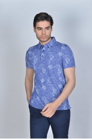 SHORT SLEEVE, MADE OF SPECIAL MERCERIZED FABRIC, POLO COLLAR, BUTTONED FASTENING , CLASSIC T-SHIRT. BLUE