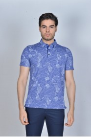 SHORT SLEEVE, MADE OF SPECIAL MERCERIZED FABRIC, POLO COLLAR, BUTTONED FASTENING , CLASSIC T-SHIRT. BLUE