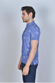 SHORT SLEEVE, MADE OF SPECIAL MERCERIZED FABRIC, POLO COLLAR, BUTTONED FASTENING , CLASSIC T-SHIRT. BLUE