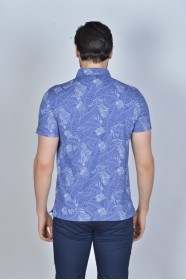 SHORT SLEEVE, MADE OF SPECIAL MERCERIZED FABRIC, POLO COLLAR, BUTTONED FASTENING , CLASSIC T-SHIRT. BLUE