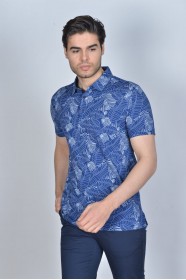 SHORT SLEEVE, MADE OF SPECIAL MERCERIZED FABRIC, POLO COLLAR, SNAP-BUTTON FASTENING , CLASSIC T-SHIRT. SAXBLUE