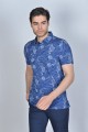 SHORT SLEEVE, MADE OF SPECIAL MERCERIZED FABRIC, POLO COLLAR, BUTTONED FASTENING , CLASSIC T-SHIRT. BLUE