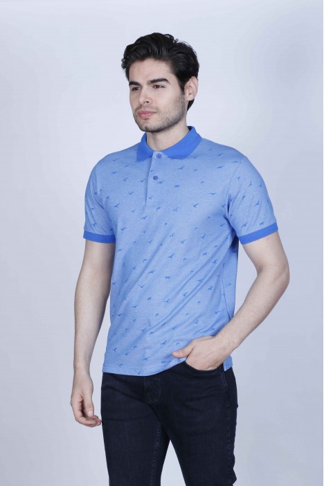 SHORT SLEEVE, REGULAR-FIT, POLO COLLAR PIKE T-SHIRT. SAX BLUE