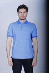 SHORT SLEEVE, REGULAR-FIT, POLO COLLAR PIKE T-SHIRT. SAX BLUE