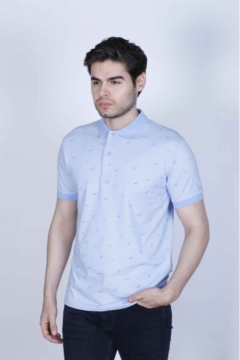 SHORT SLEEVE, REGULAR-FIT, POLO COLLAR PIKE T-SHIRT. ICE-BLUE