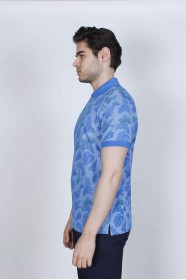 SHORT SLEEVE, REGULAR-FIT, POLO NECK PIKE T-SHIRT. SAXBLUE