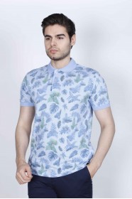 SHORT SLEEVE, REGULAR-FIT, POLO NECK PIKE T-SHIRT. ICE BLUE