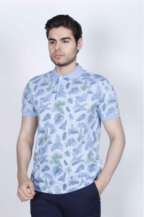 SHORT SLEEVE, REGULAR-FIT, POLO NECK PIKE T-SHIRT. ICE BLUE