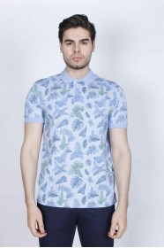 SHORT SLEEVE, REGULAR-FIT, POLO NECK PIKE T-SHIRT. ICE BLUE