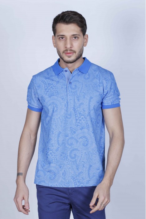 SHORT SLEEVE, REGULAR-FIT, POLO NECK PIKE T-SHIRT. SAXBLUE