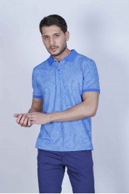 SHORT SLEEVE, REGULAR-FIT, POLO NECK PIKE T-SHIRT. SAXBLUE