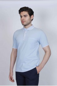 SHORT SLEEVE POLO COLLAR COTTON T-SHIRT. BLUE