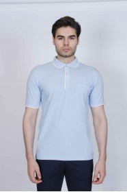 SHORT SLEEVE POLO COLLAR COTTON T-SHIRT. BLUE