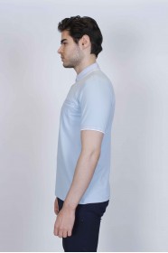 SHORT SLEEVE POLO COLLAR COTTON T-SHIRT. BLUE