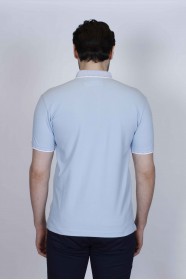 SHORT SLEEVE POLO COLLAR COTTON T-SHIRT. BLUE