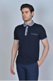 SHORT SLEEVE POLO COLLAR COTTON T-SHIRT. NAVYBLUE