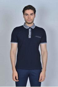 SHORT SLEEVE POLO COLLAR COTTON T-SHIRT. NAVYBLUE