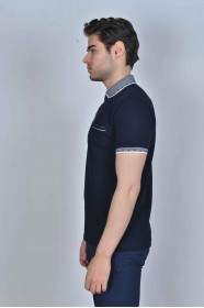 SHORT SLEEVE POLO COLLAR COTTON T-SHIRT. NAVYBLUE