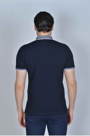 SHORT SLEEVE POLO COLLAR COTTON T-SHIRT. NAVYBLUE