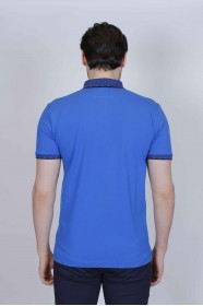 SHORT SLEEVE POLO COLLAR COTTON T-SHIRT. SAX-BLUE