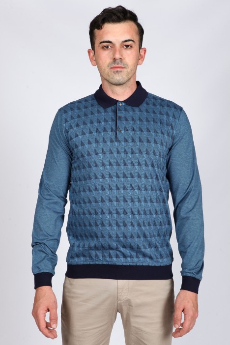 BLUE COLOR LONG SLEEVE MERCERIZED POLO TSHIRT