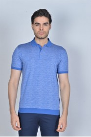 LIGHT BLUE COLORED, SHORT SLEEVE, MADE OF SPECIAL MERCERIZED FABRIC, POLO COLLAR, SNAP-BUTTON FASTENING , CLASSIC T-SHIRT.