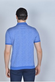 LIGHT BLUE COLORED, SHORT SLEEVE, MADE OF SPECIAL MERCERIZED FABRIC, POLO COLLAR, SNAP-BUTTON FASTENING , CLASSIC T-SHIRT.