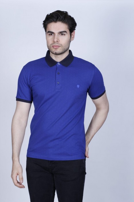 TEXTURED POLO SHIRT. ICEBLUE