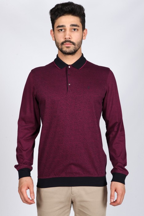 CHERRY COLOR LONG SLEEVE MERCERIZED POLO TSHIRT