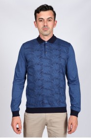 INDIGO COLOR LONG SLEEVE MERCERIZED POLO TSHIRT