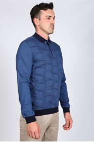 INDIGO COLOR LONG SLEEVE MERCERIZED POLO TSHIRT