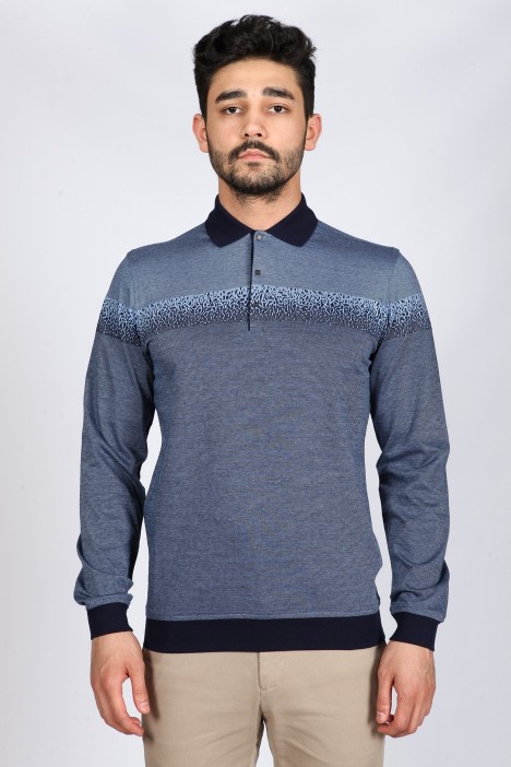 BLUE COLOR LONG SLEEVE MERCERIZED POLO TSHIRT