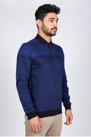 INDIGO COLOR LONG SLEEVE MERCERIZED POLO TSHIRT