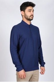INDIGO COLOR LONG SLEEVE MERCERIZED POLO TSHIRT