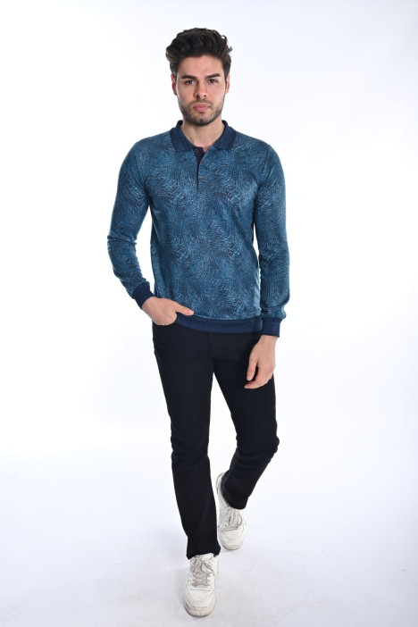 ﻿﻿ Uzun Kol Polo Yaka T-Shirt Jkr Dij. Benzin